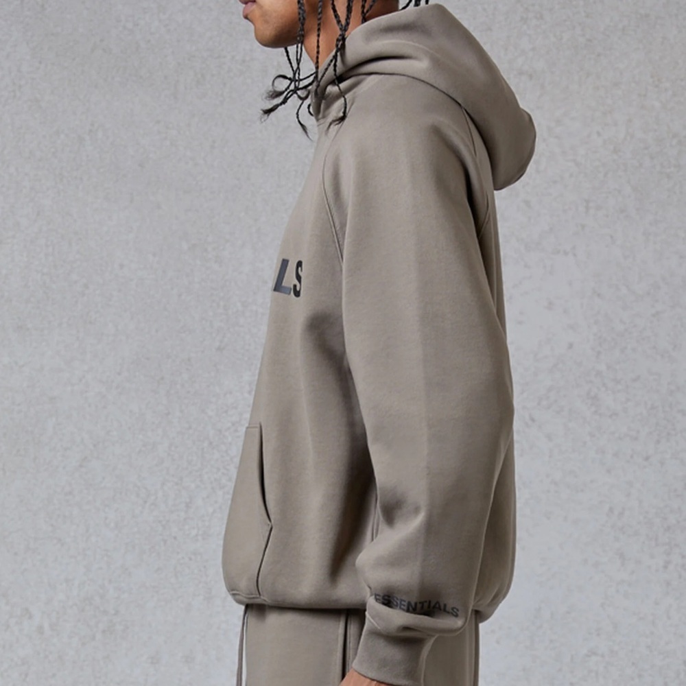 ESSENTIALS FEAR OF GOD Logo Hoodie Taupe / Black Size Large - Picture 3 of 13